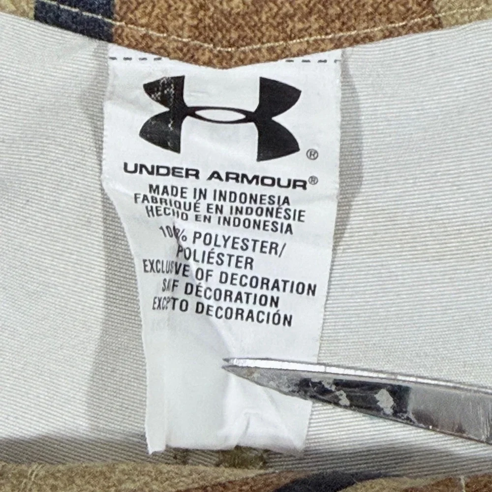 Under Armour Board Shorts‎ Mens 34 Brown Tiger Camo Excellent HeatGear Loose Fit